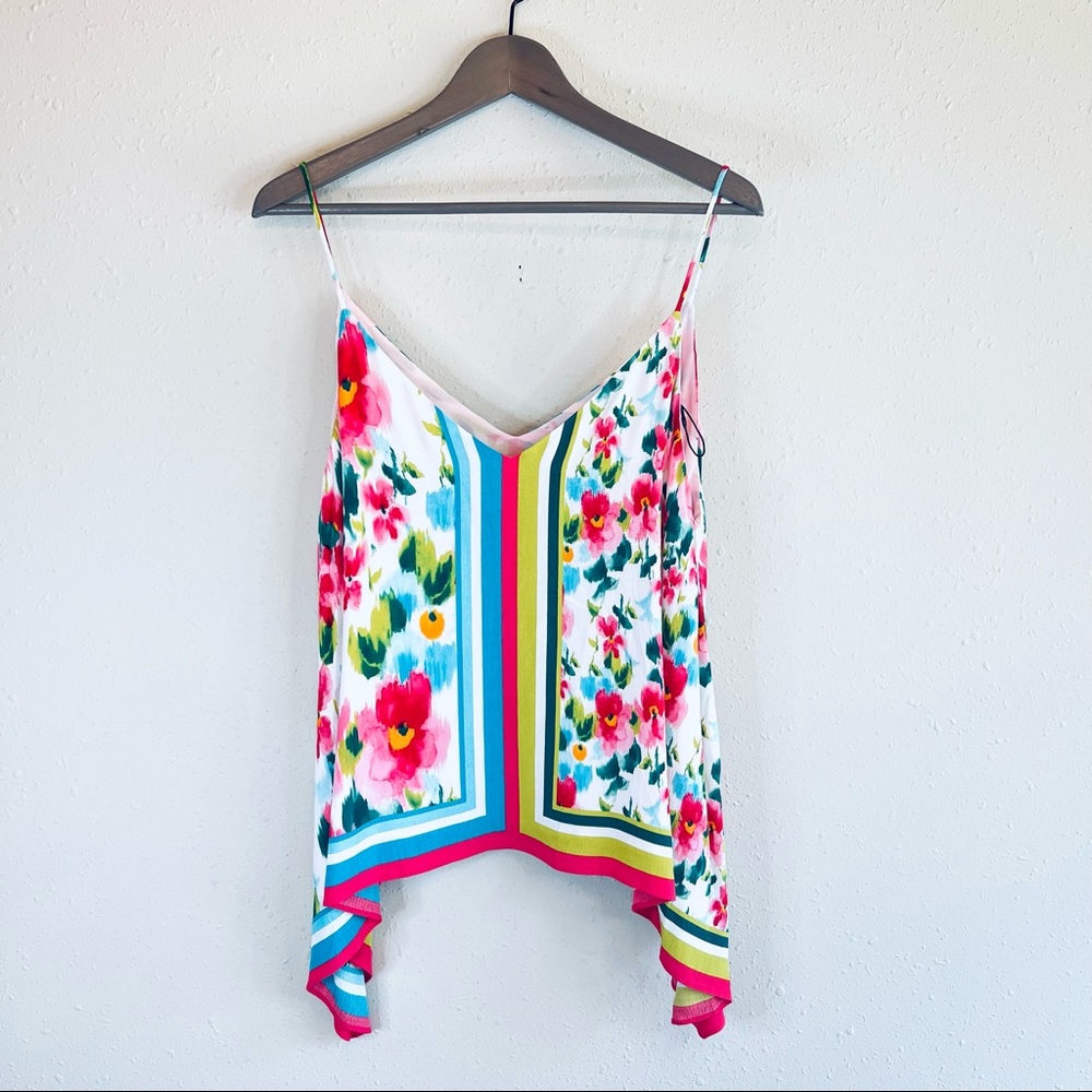 Zara Floral Print Asymmetrical Spaghetti Strap Top Size Medium NWT - Picture 2 of 9